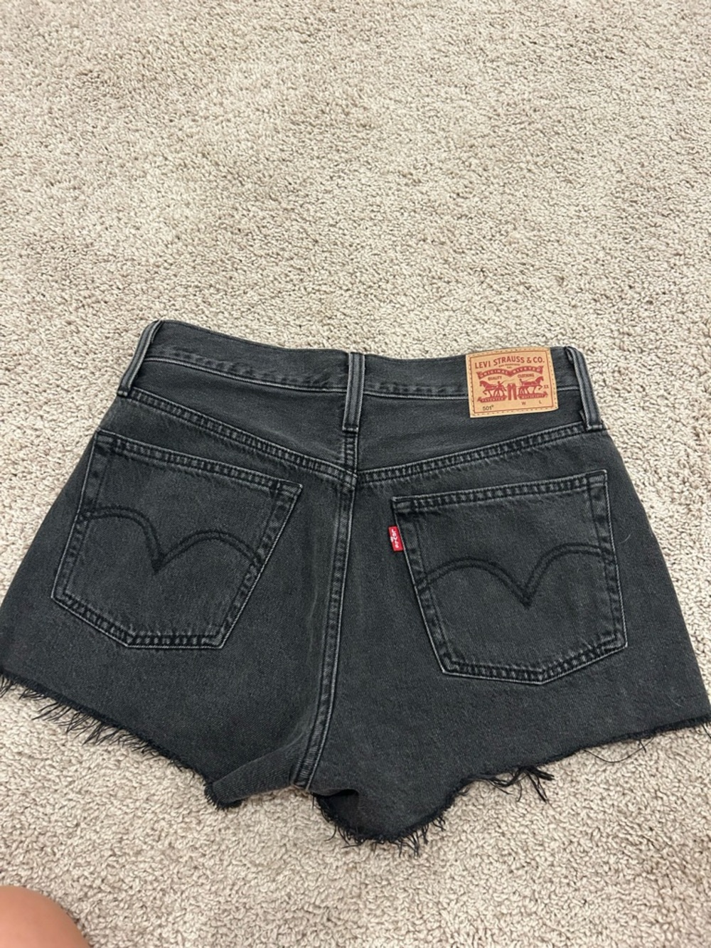 Levi's Black Denim Cutoff Shorts with Frayed Hem
